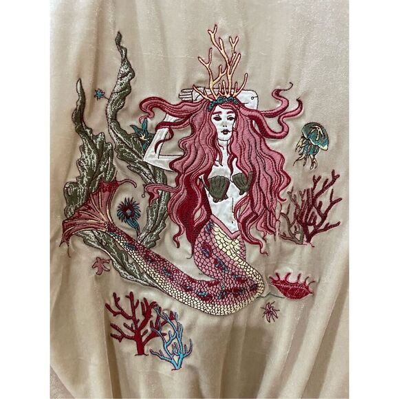 Urban Outfitters Silence & Noise Embroidered Mermaid Velour Bomber Track Jacket - Picture 5 of 7